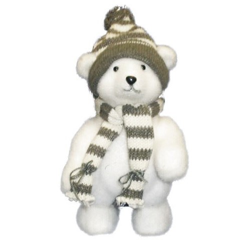 Lední medvěd 40cm s čepicí a šálou 